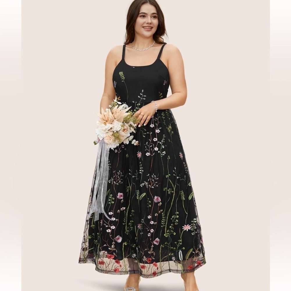 BloomChic Black Floral Embroidered Maxi Dress